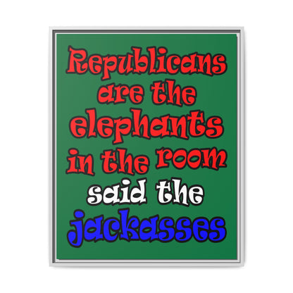 donkeys and elephants - framed canvas art (dark green)