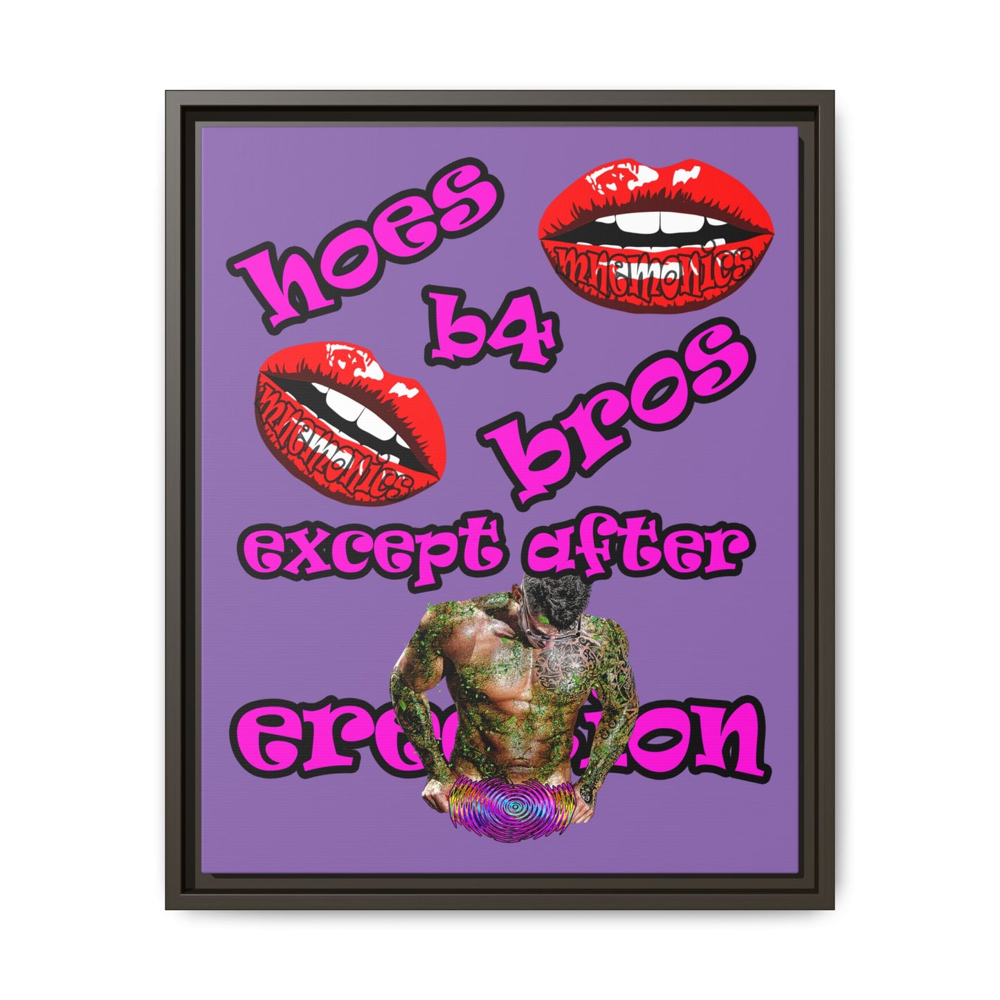 hoes b4 bros - framed canvas art (light purple)