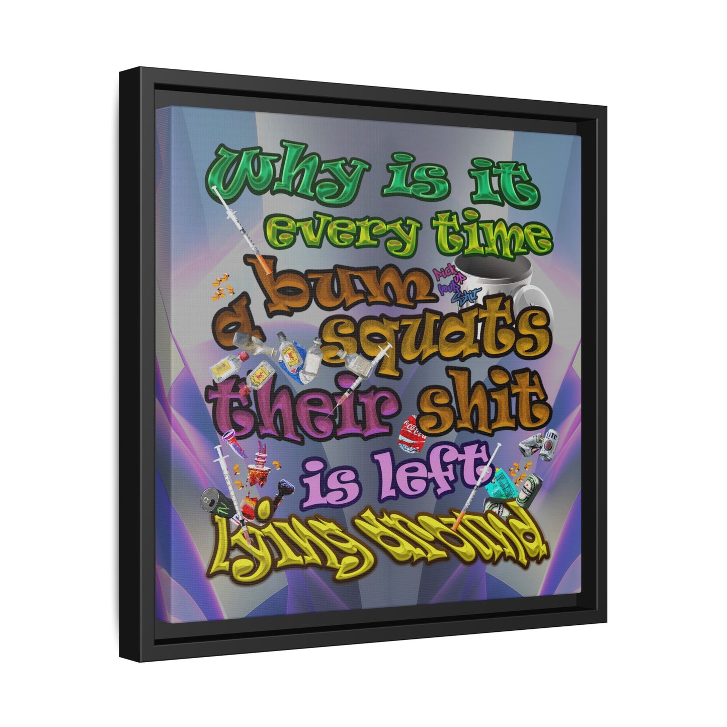 the bum's shit - framed canvas art (grey-pink wave)