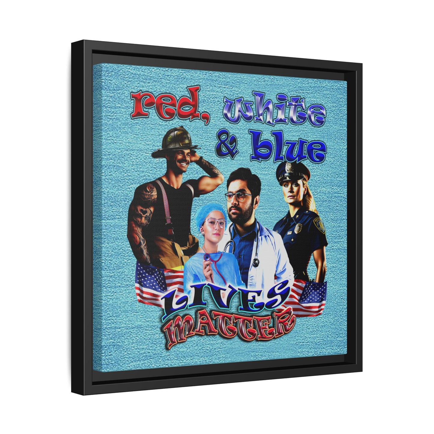 rw&b lives matter - framed canvas art (faded blue)