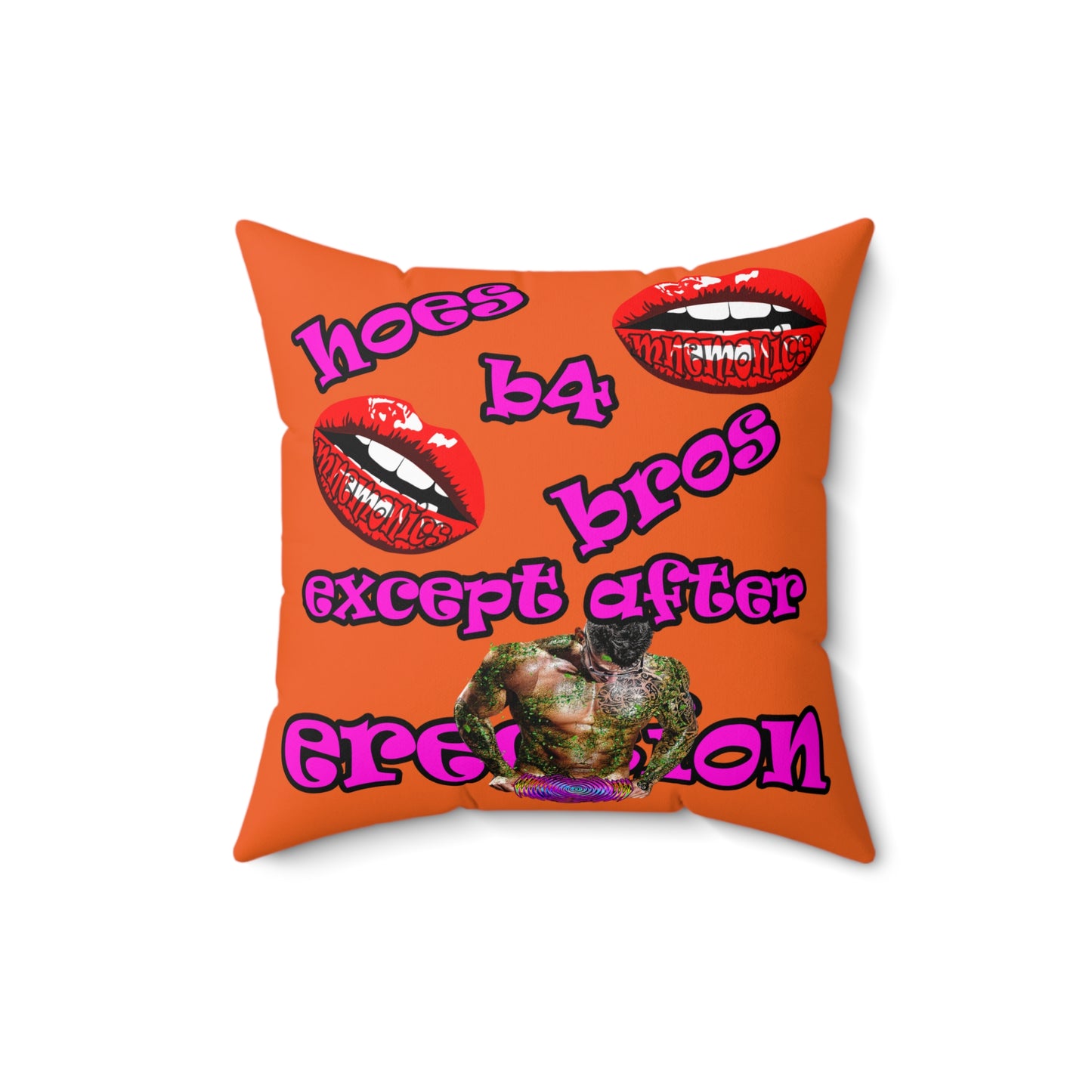 hoes b4 bros - Spun Polyester Square Pillow - (orange)