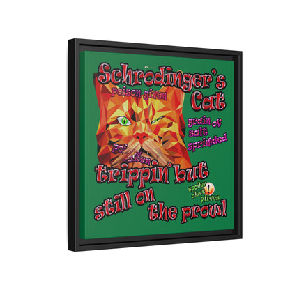 schrodinger's cat - framed canvas art (dark green)