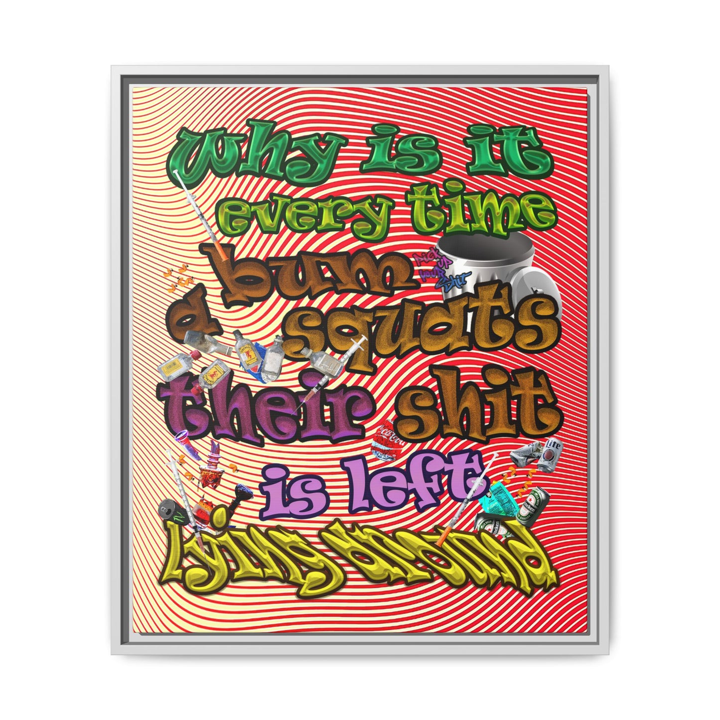 the bum's shit - framed canvas art (yellow-orange wave)
