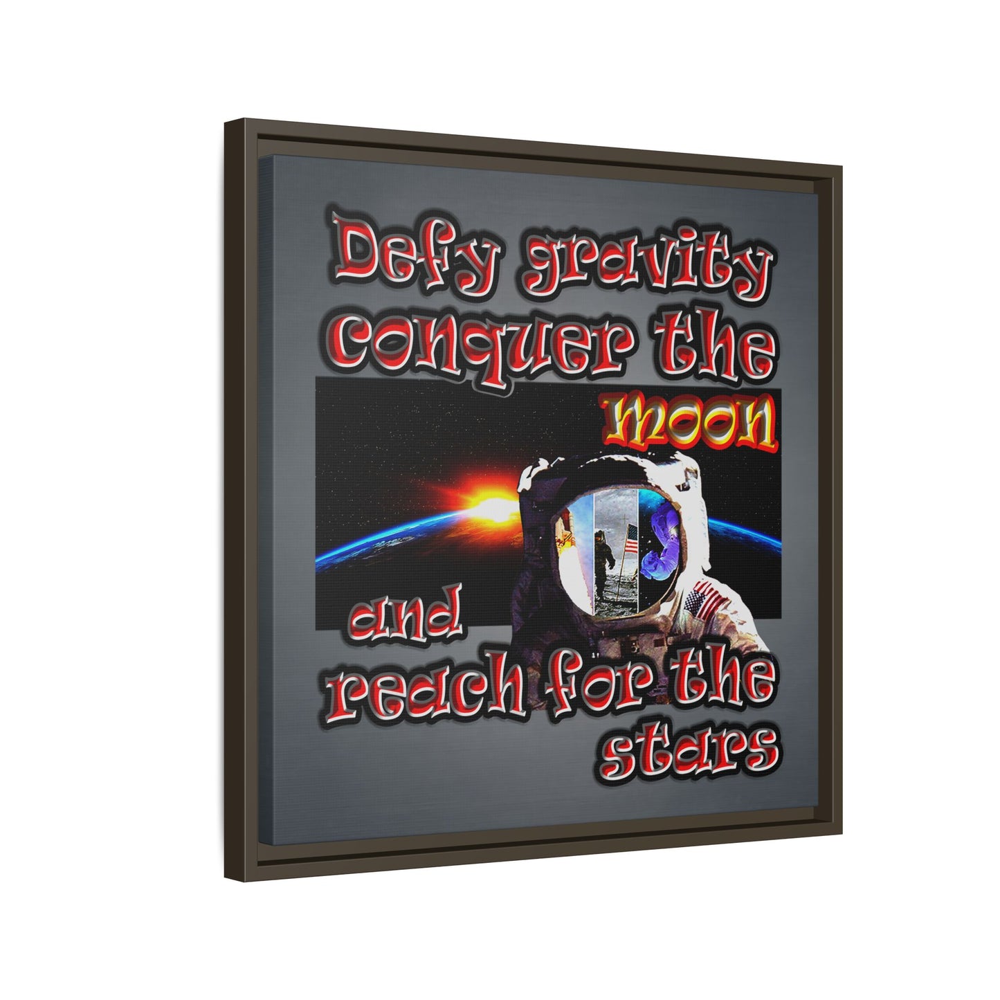 defy conquer reach - framed canvas art (grey-light grey)