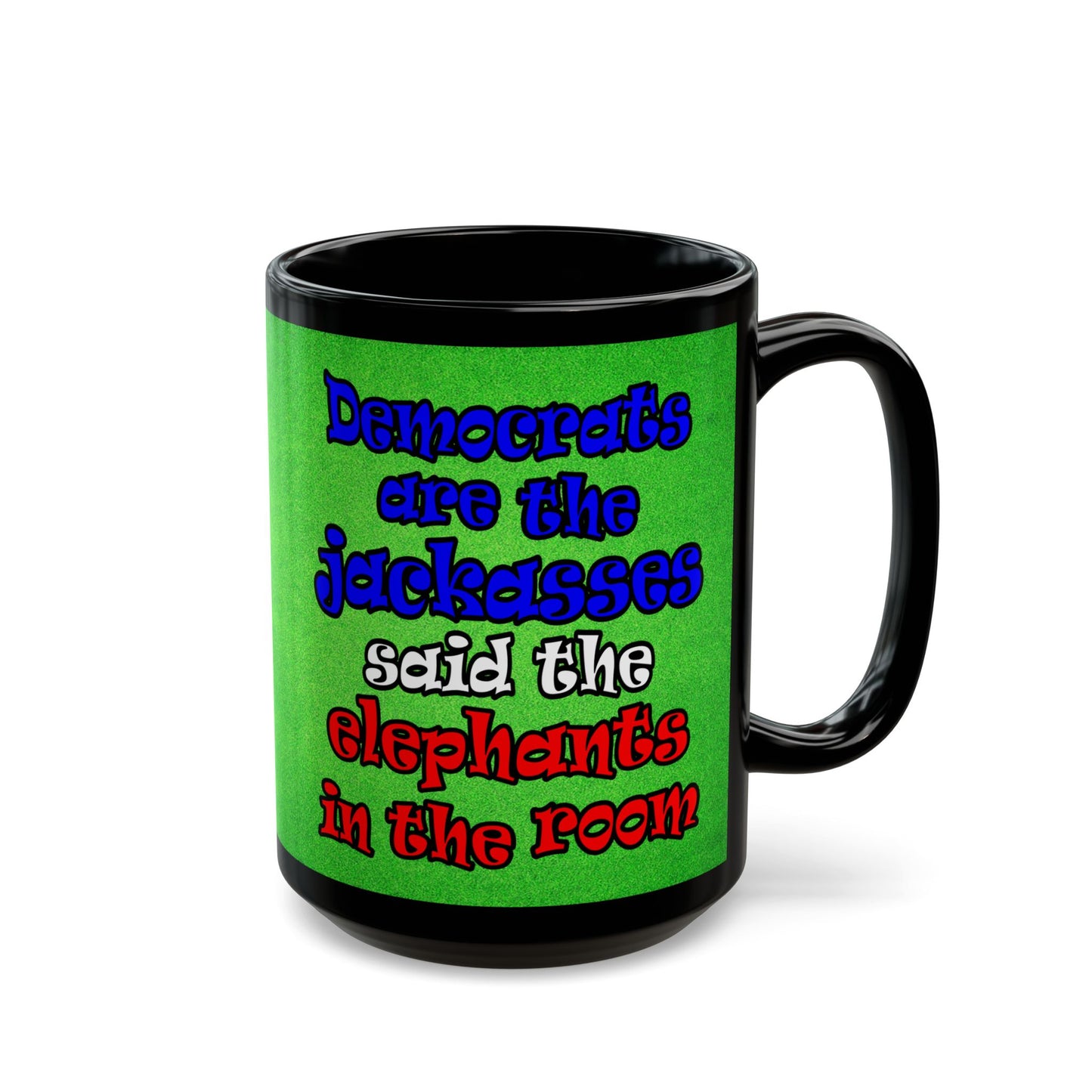 donkeys and elephants - Black Mug (green turf)