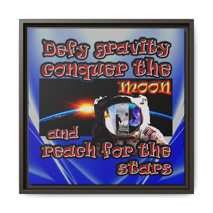 defy conquer reach - framed canvas art (blue-white wave)