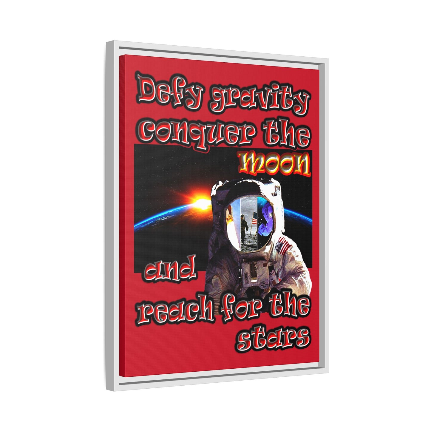 defy conquer reach - framed canvas art (dark red)