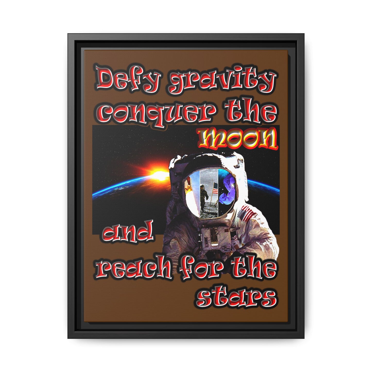 defy conquer reach - framed canvas art (brown)