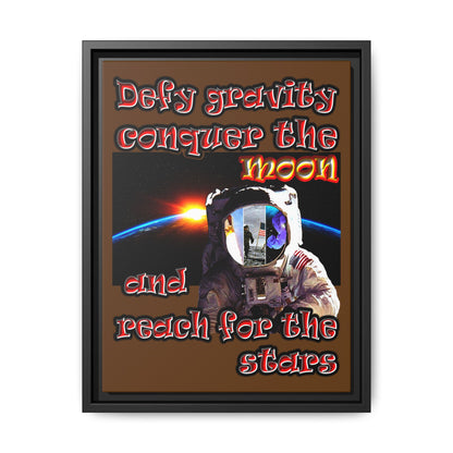 defy conquer reach - framed canvas art (brown)