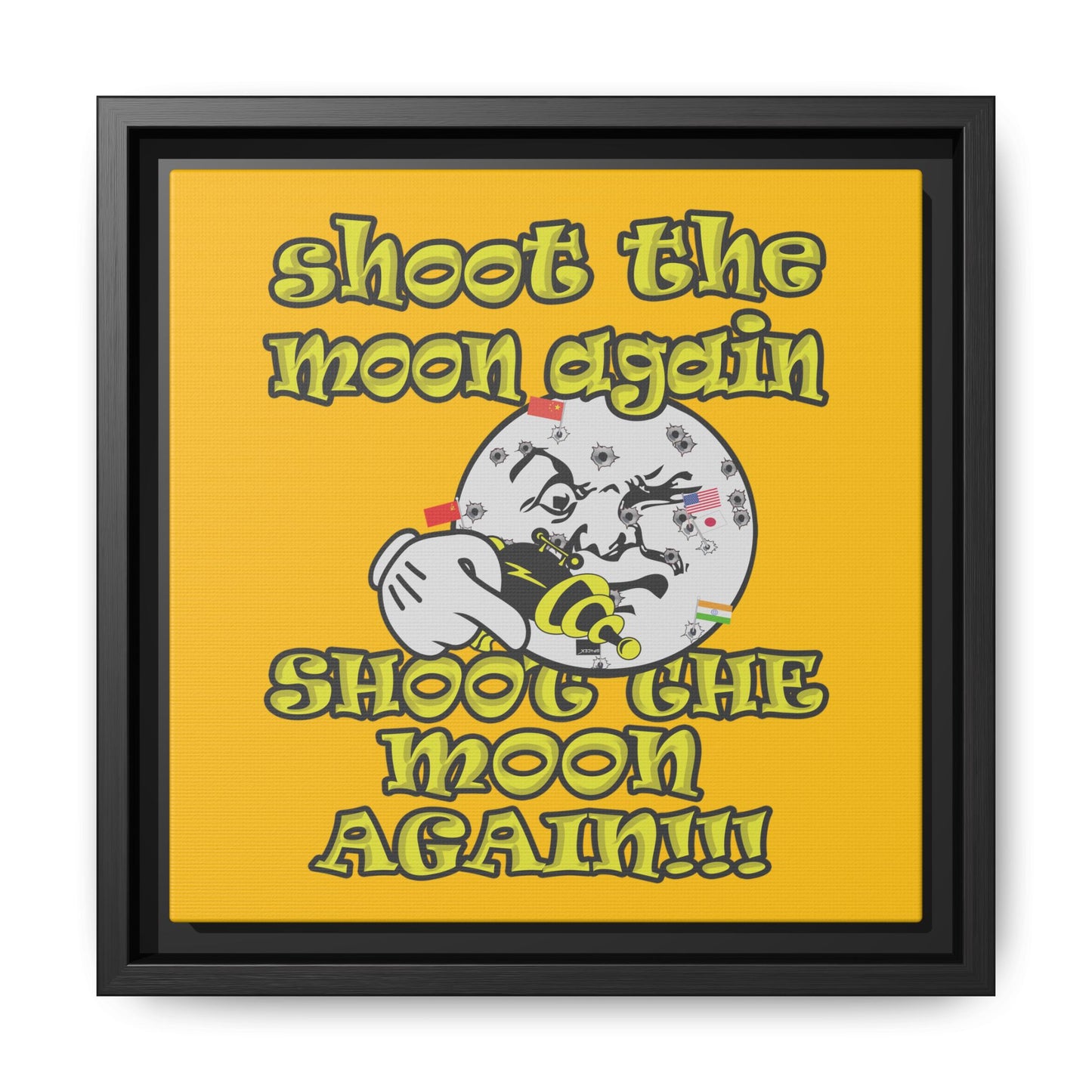 shoot the moon again - framed canvas art (yellow)