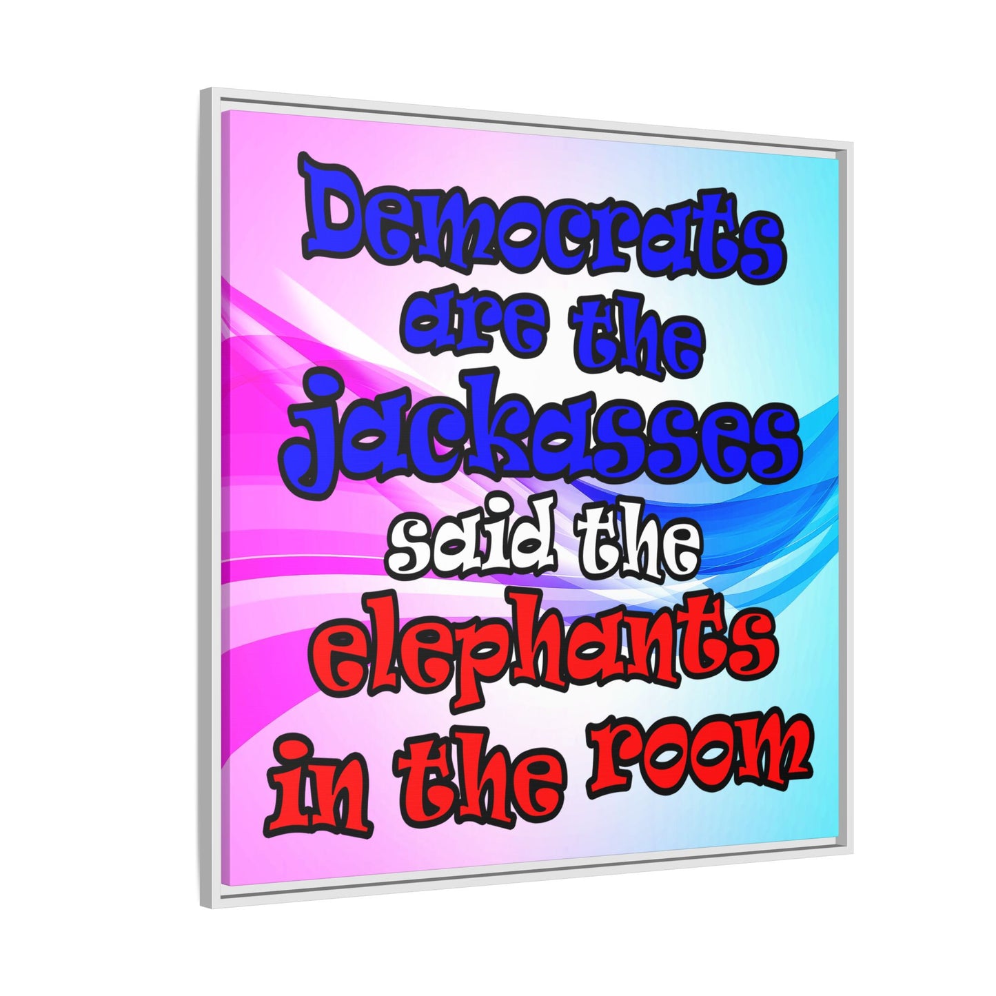 donkeys and elephants - framed canvas art (light blue-pink wave)