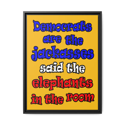 donkeys and elephants - framed canvas art (yellow)