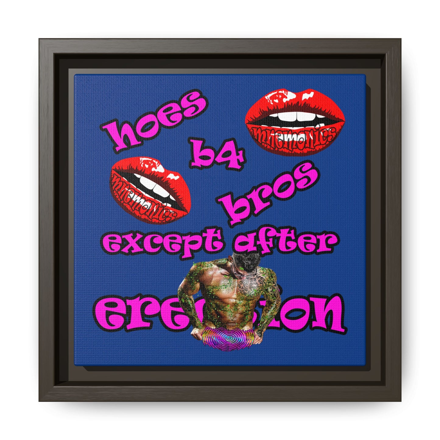 hoes b4 bros - framed canvas art (dark blue)