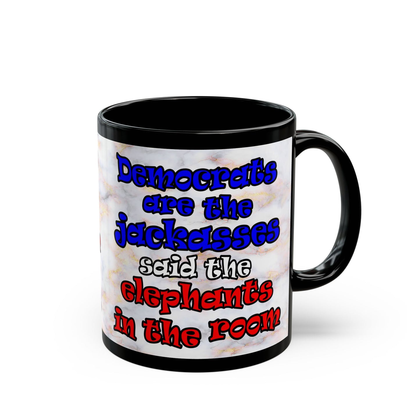 donkeys and elephants - Black Mug (white marble)