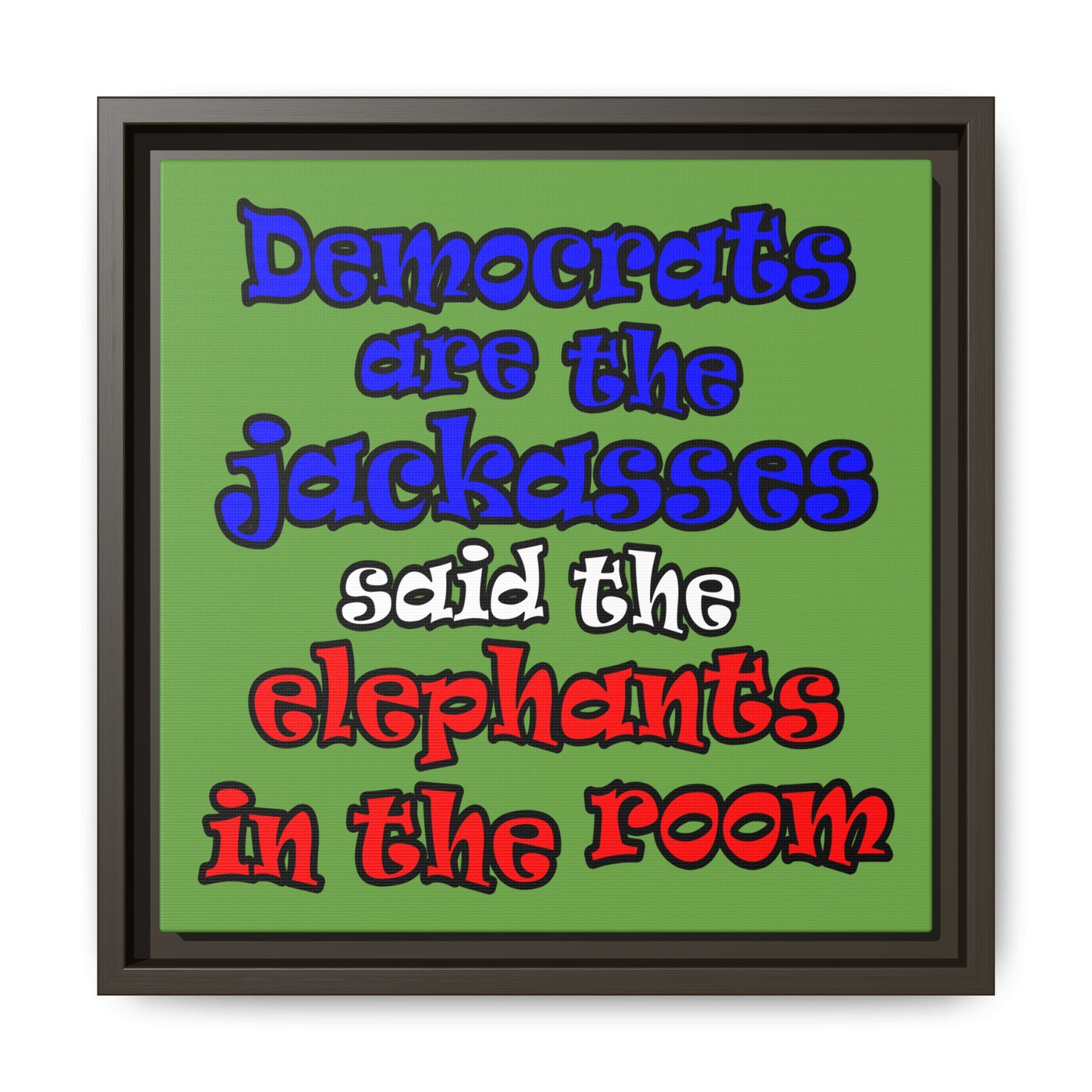 donkeys and elephants - framed canvas art (green)