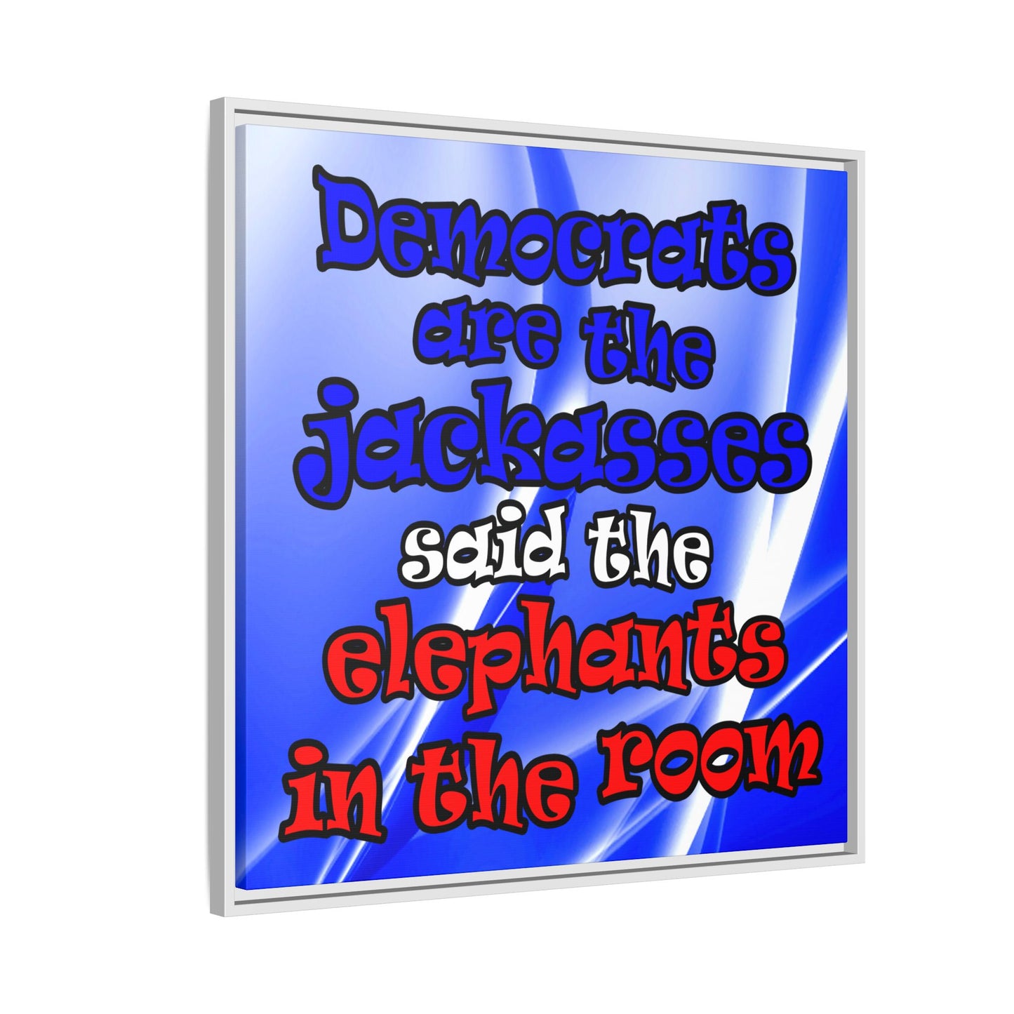 donkeys and elephants - framed canvas art (blue-white wave)