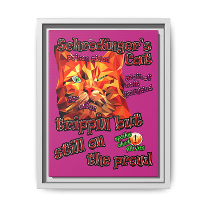 schrodinger's cat - framed canvas art (pink)