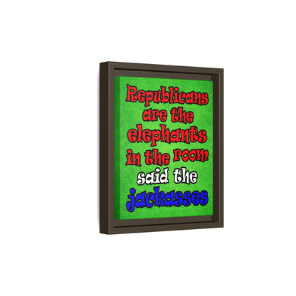 donkeys and elephants - framed canvas art (green turf)