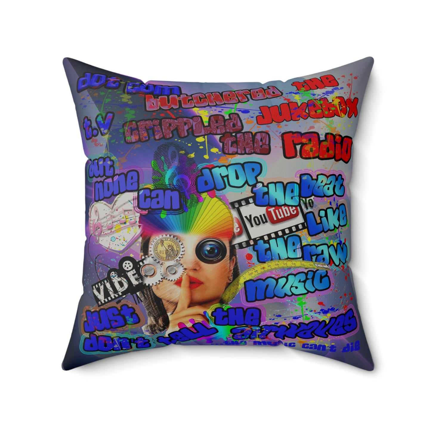drop the beat - Faux Suede Square Pillow - (grey-pink wave)