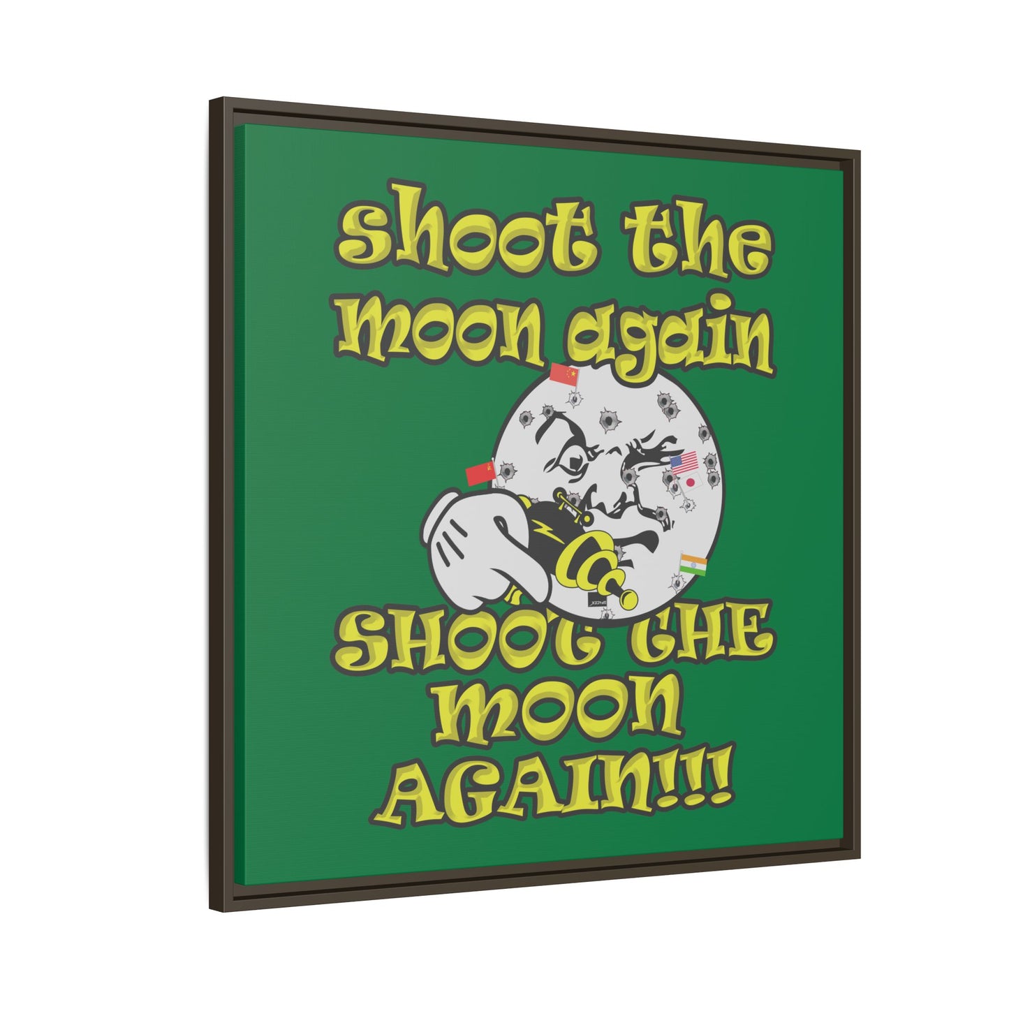shoot the moon again - framed canvas art (dark green)