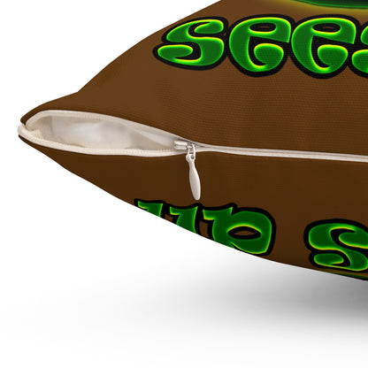 green monster - Spun Polyester Square Pillow - (brown)