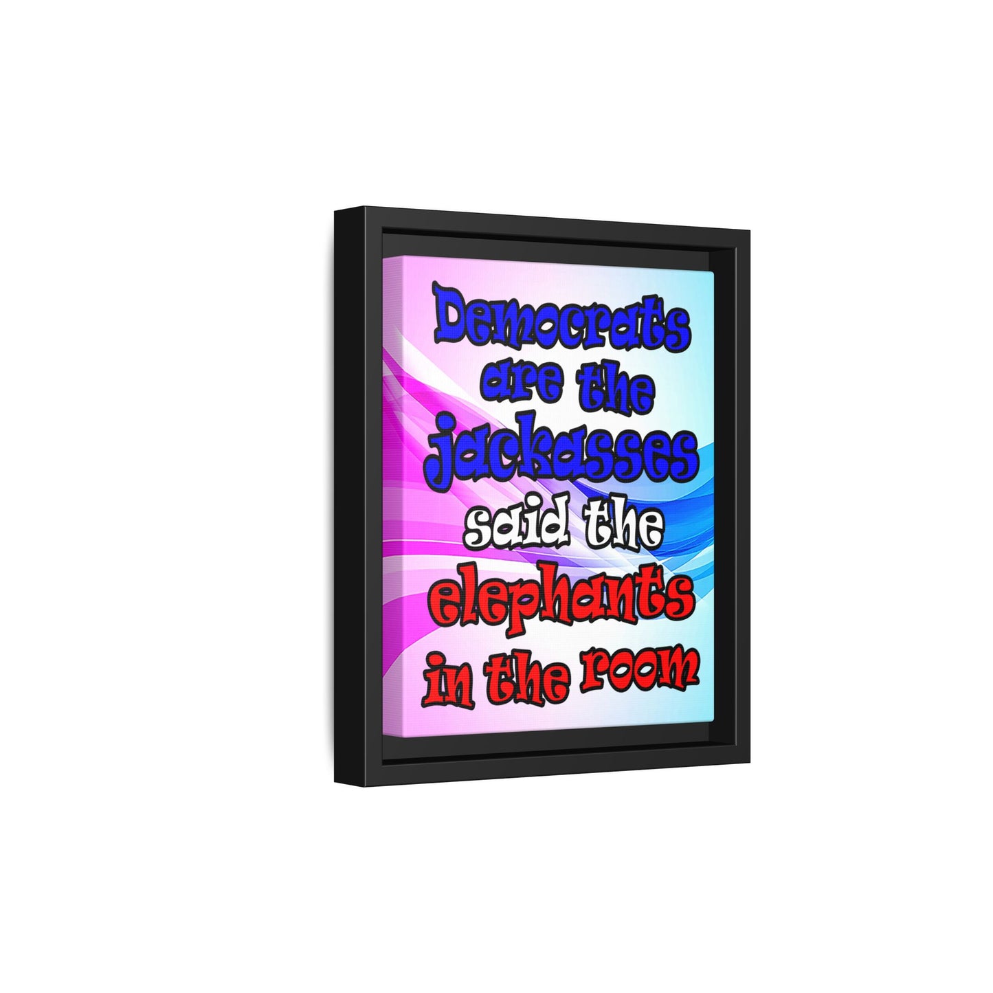 donkeys and elephants - framed canvas art (light blue-pink wave)