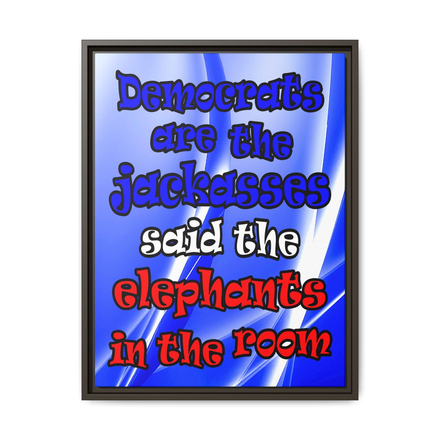 donkeys and elephants - framed canvas art (blue-white wave)