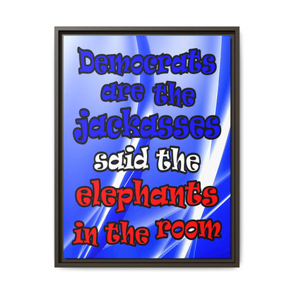 donkeys and elephants - framed canvas art (blue-white wave)