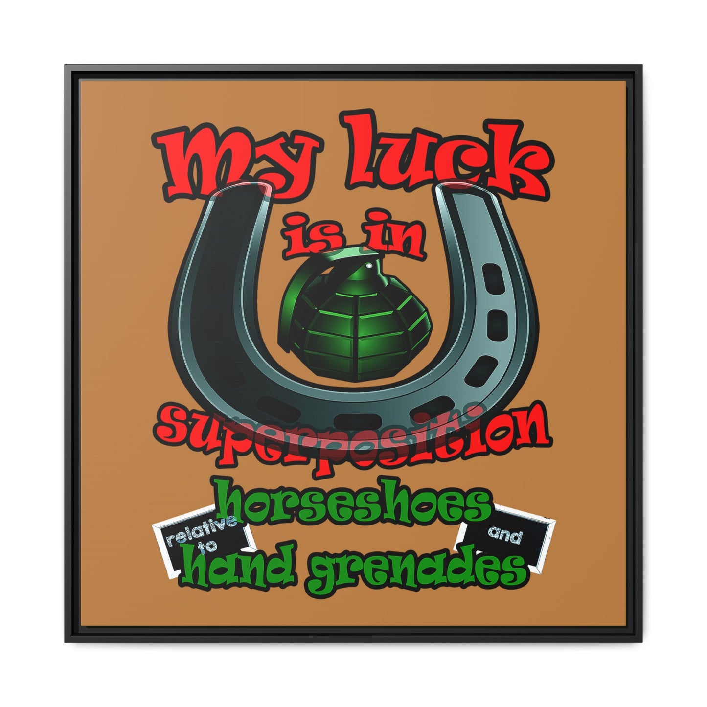my luck - framed canvas art (light brown)