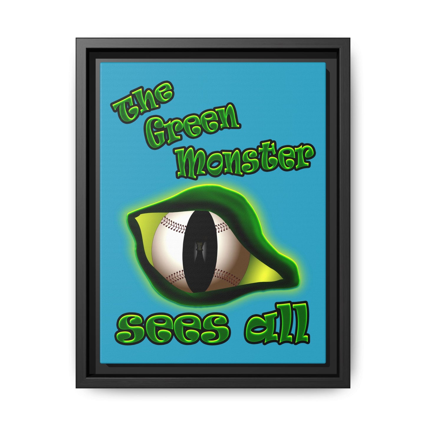 green monster - framed canvas art (turquoise)