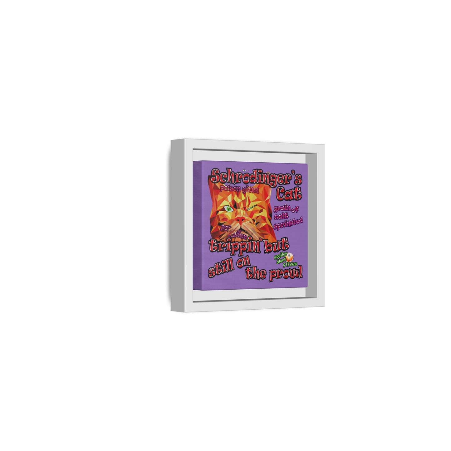schrodinger's cat - framed canvas art (light purple)