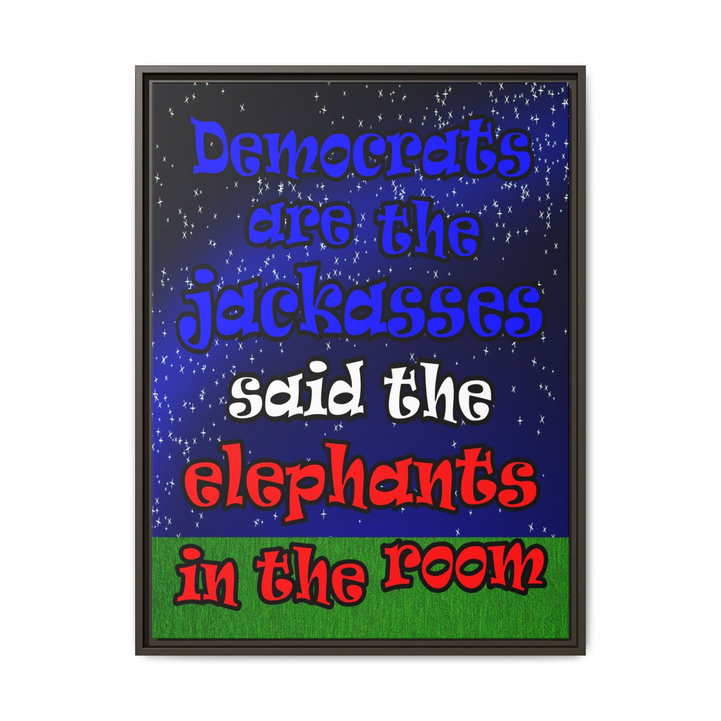 donkeys and elephants - framed canvas art ('snoops' background)