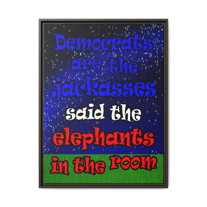 donkeys and elephants - framed canvas art ('snoops' background)