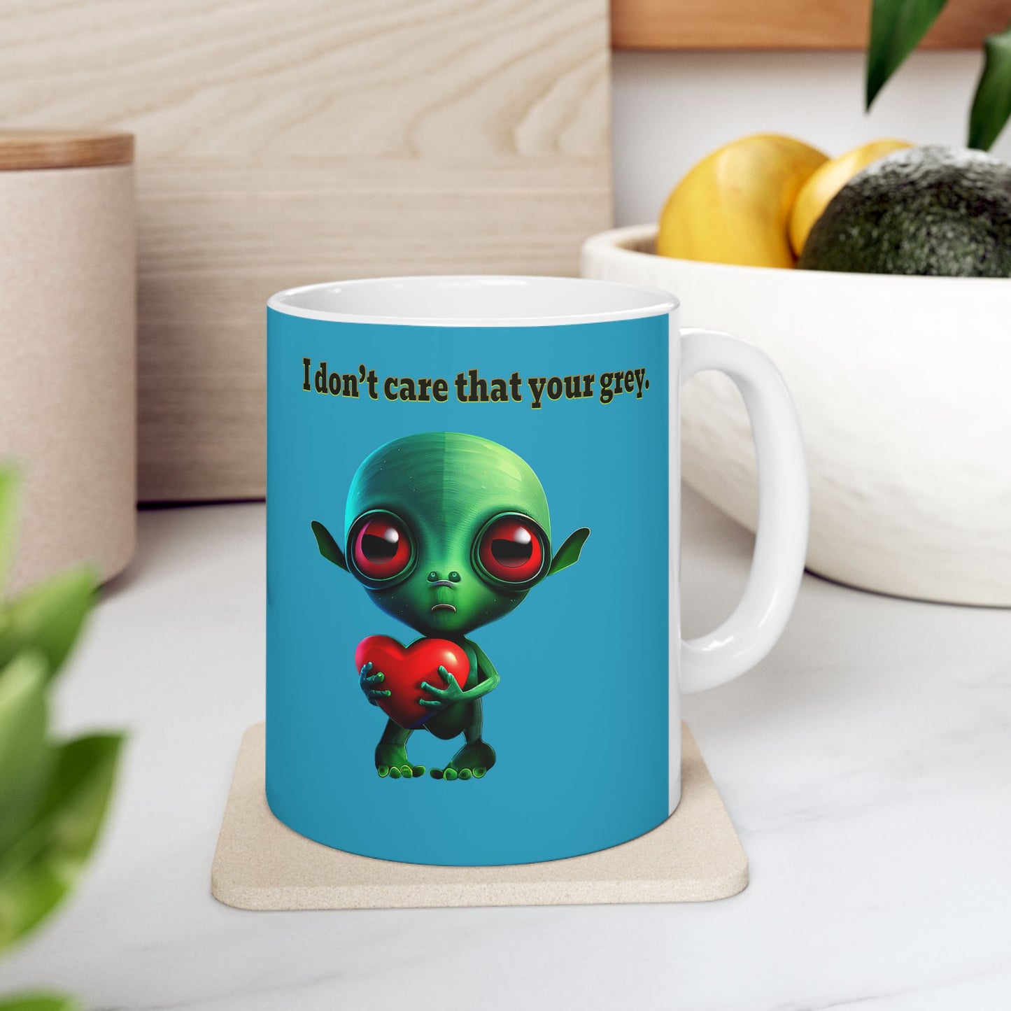 I don't care that your grey - White Mug (turquoise)