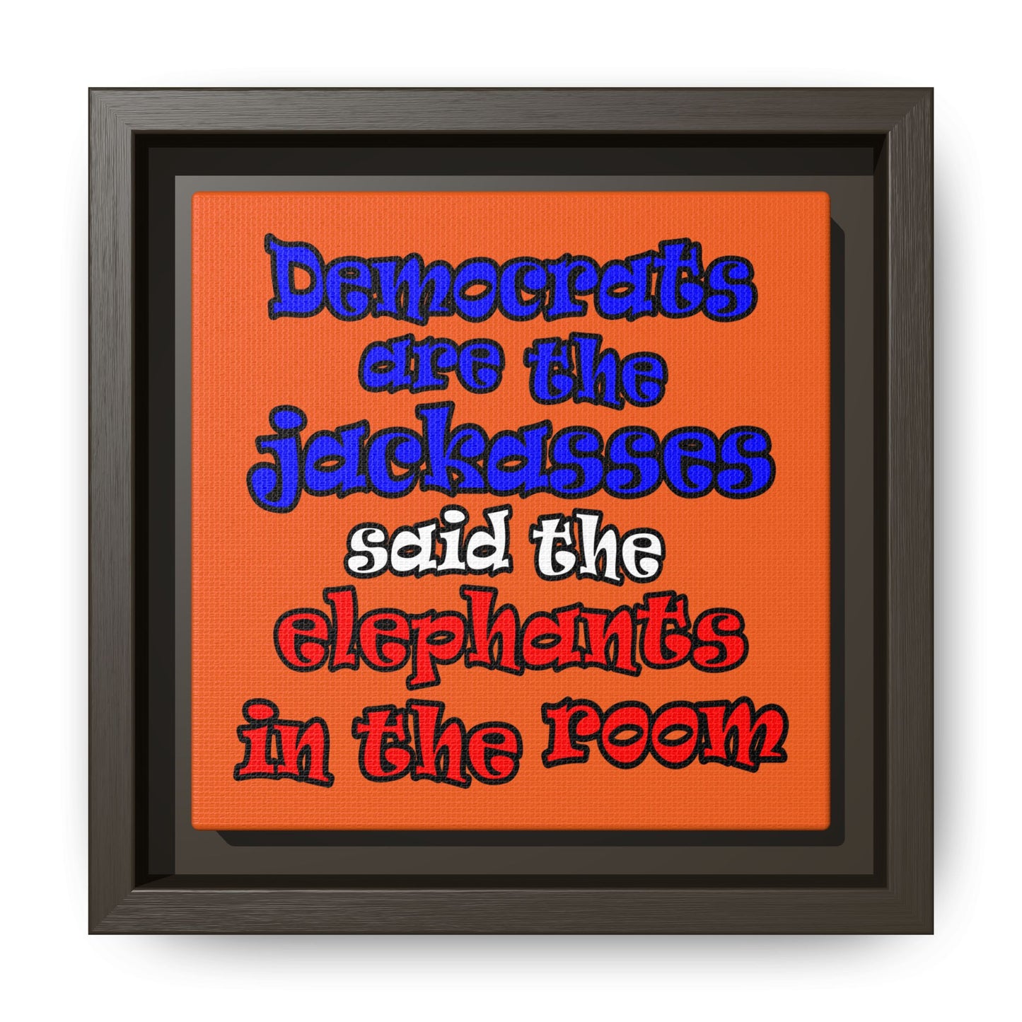 donkeys and elephants - framed canvas art (orange)
