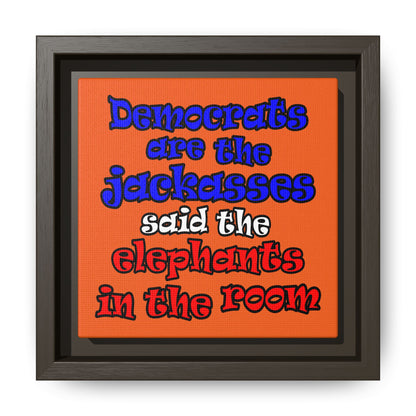 donkeys and elephants - framed canvas art (orange)