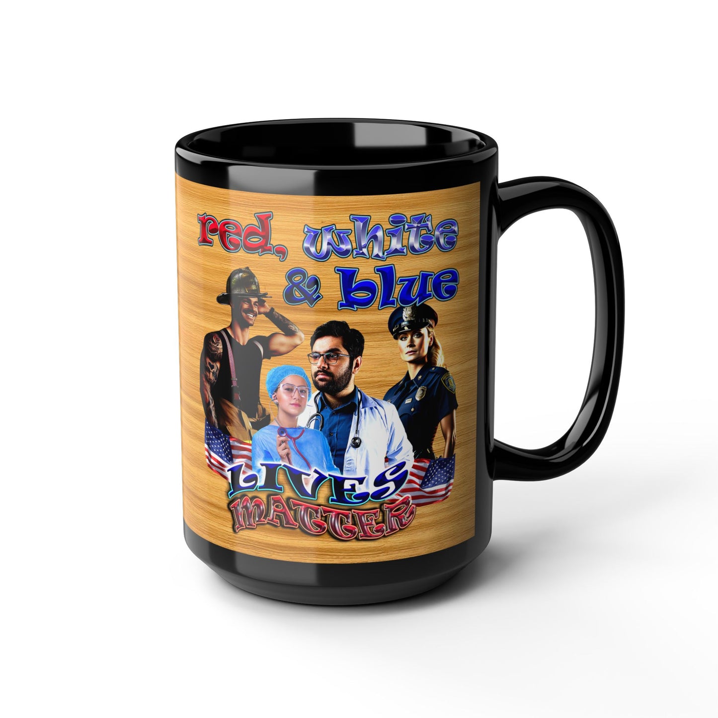 rw&b lives matter - Black Mug (butterscotch wood finish)