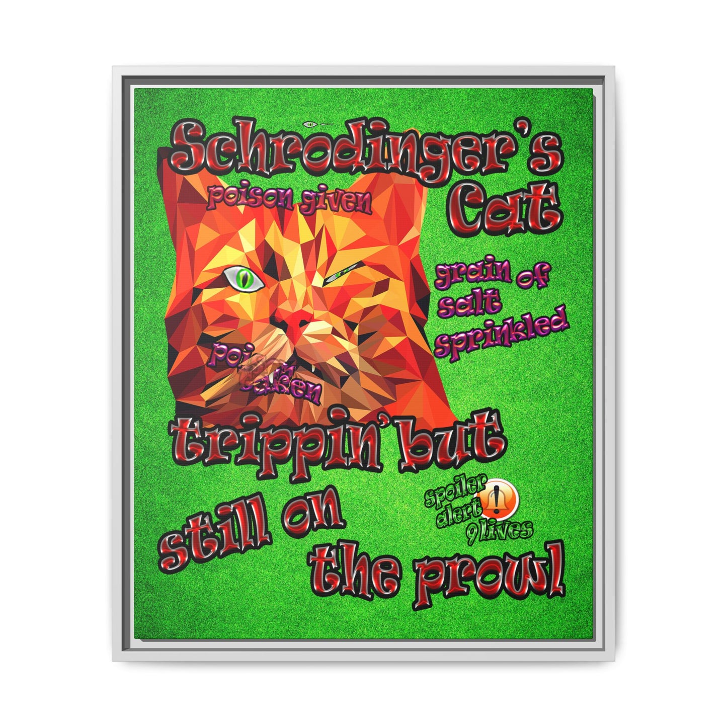schrodinger's cat - framed canvas art (green turf)