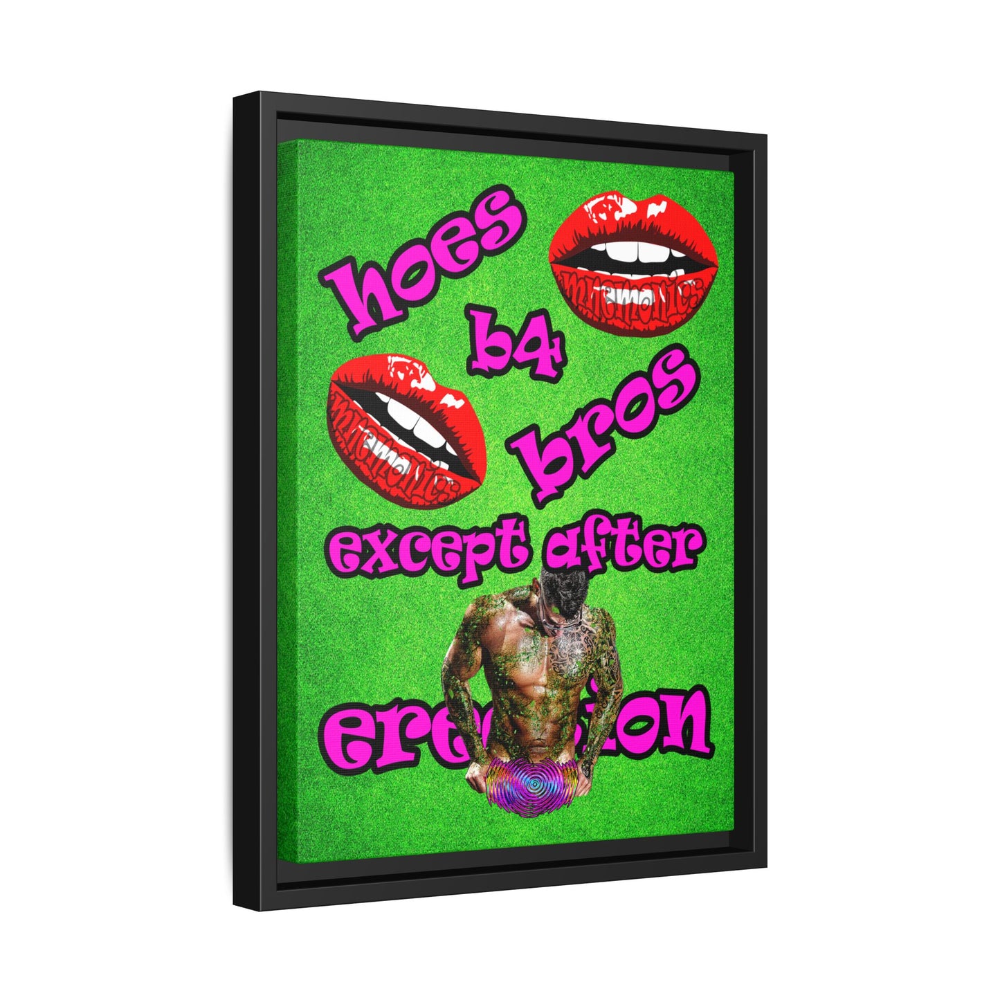 hoes b4 bros - framed canvas art (green turf)