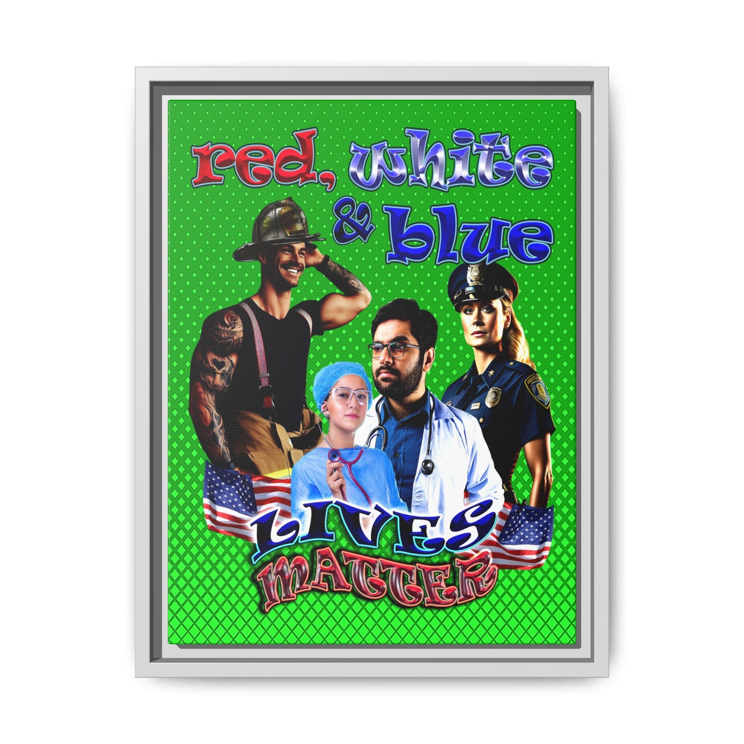 rw&b lives matter - framed canvas art (logo green)