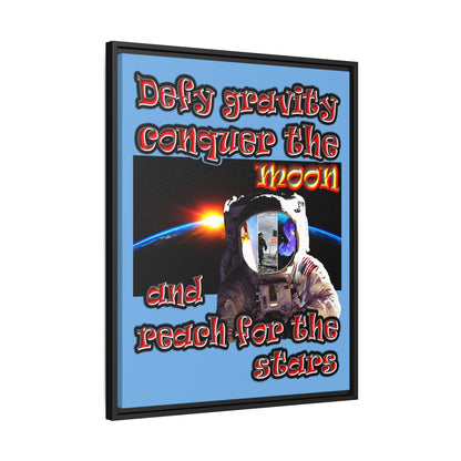 defy conquer reach - framed canvas art (light blue)