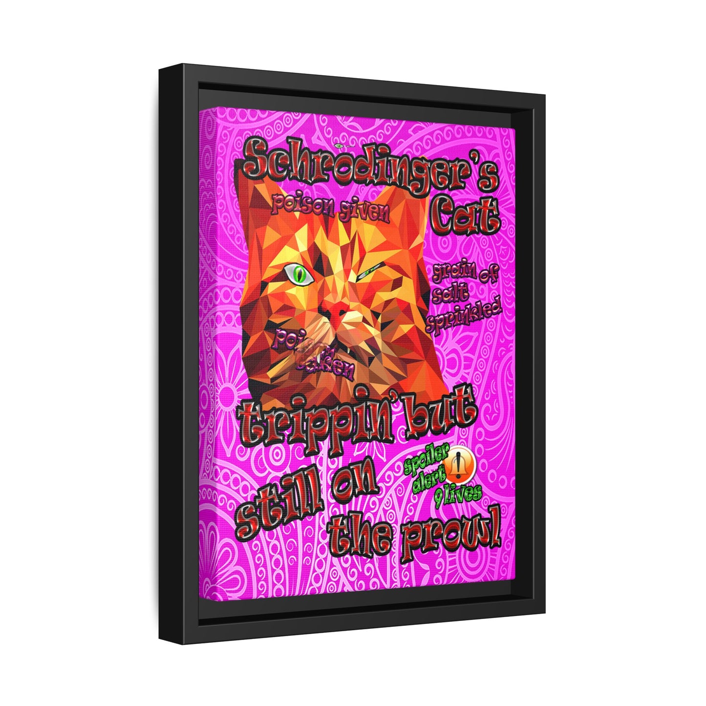 schrodinger's cat - framed canvas art (pink swirl)