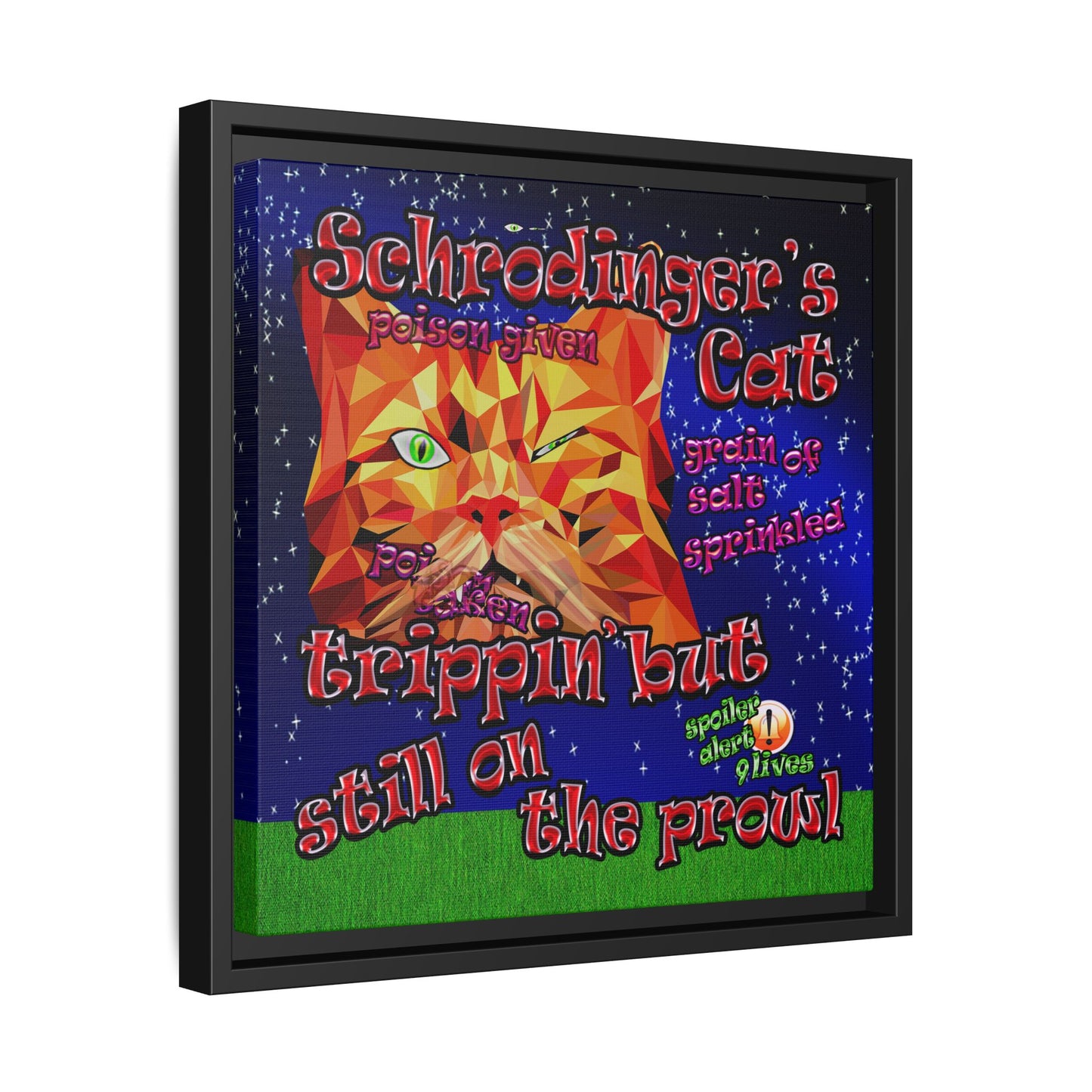schrodinger's cat - framed canvas art ('snoops' background)