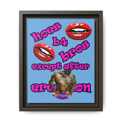 hoes b4 bros - framed canvas art (light blue)