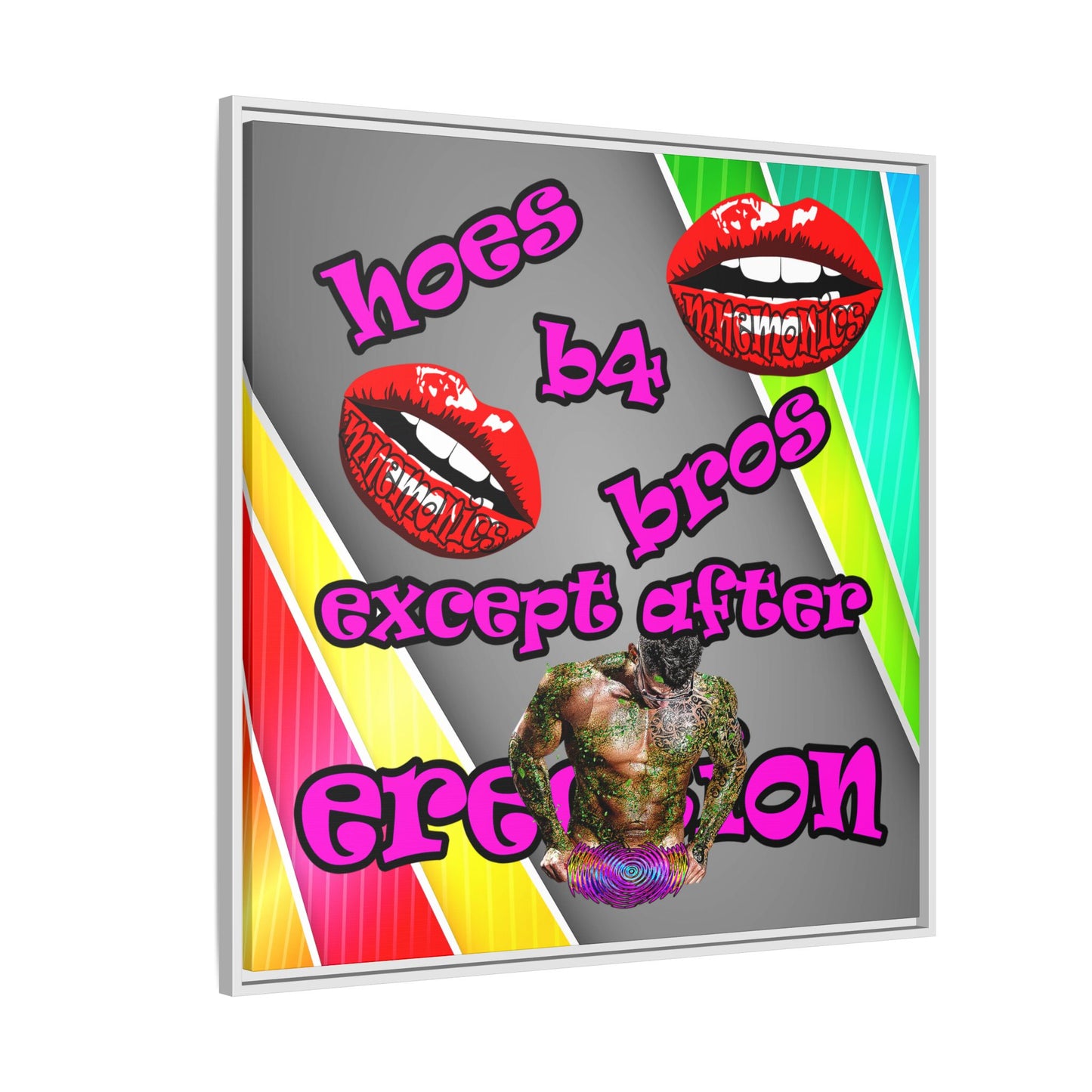 hoes b4 bros - framed canvas art (rainbow split)