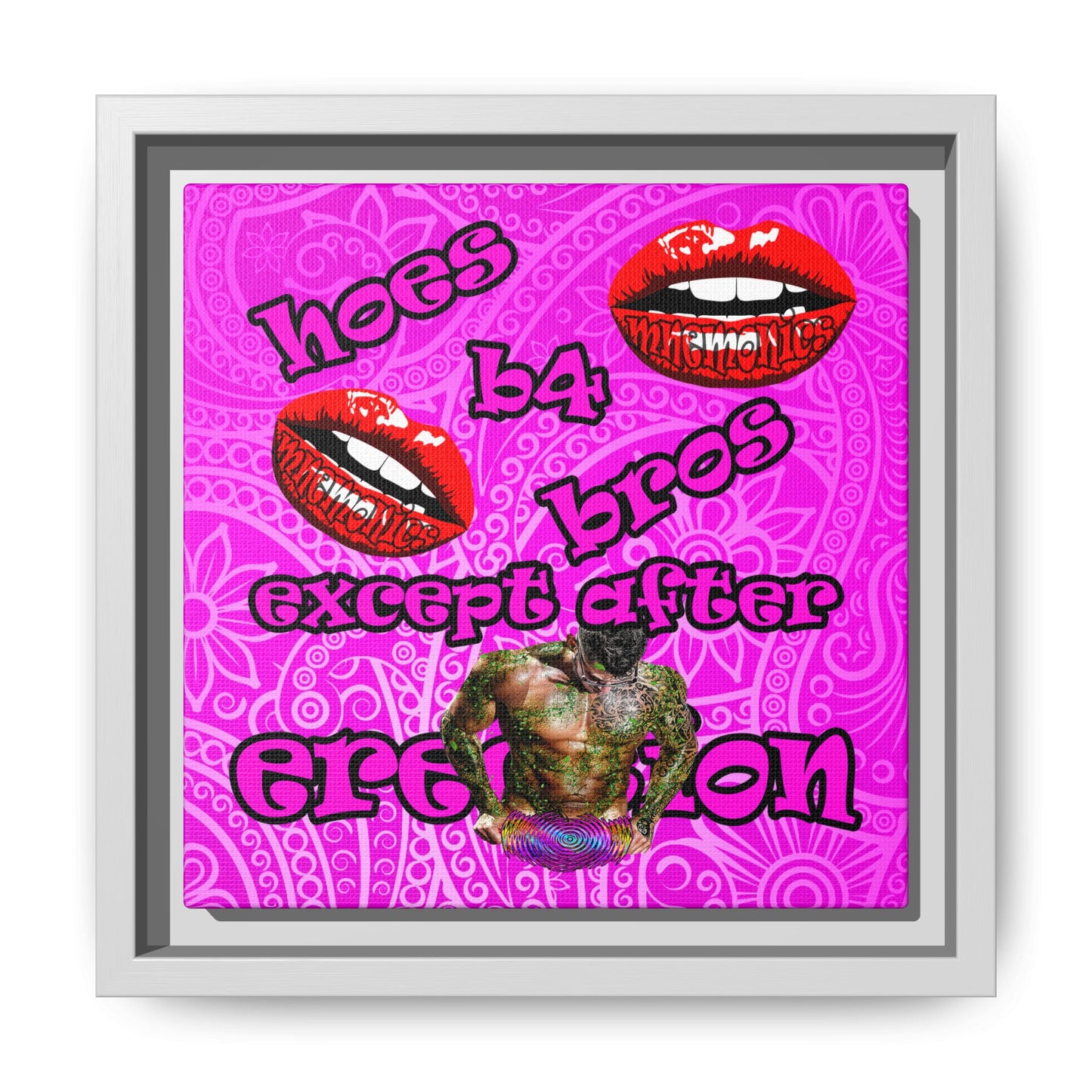 hoes b4 bros - framed canvas art (pink swirl)