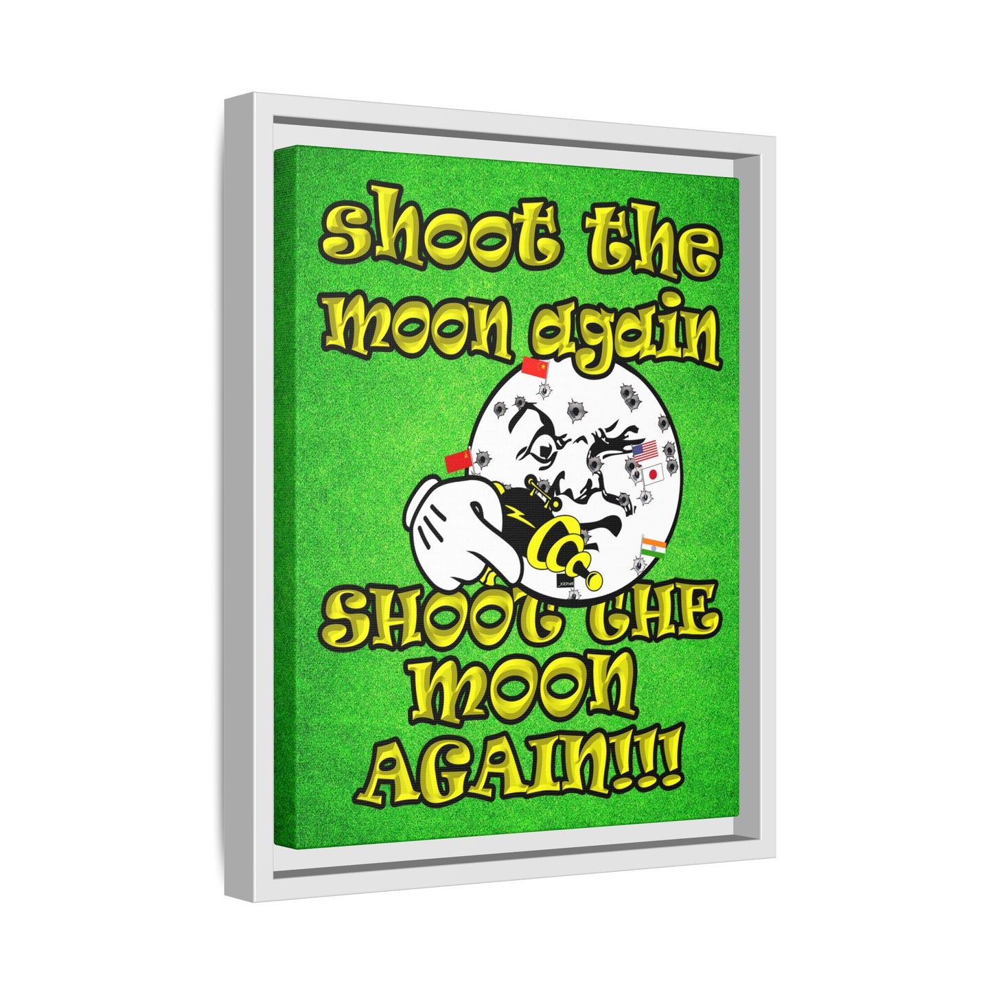 shoot the moon again - framed canvas art (green turf)