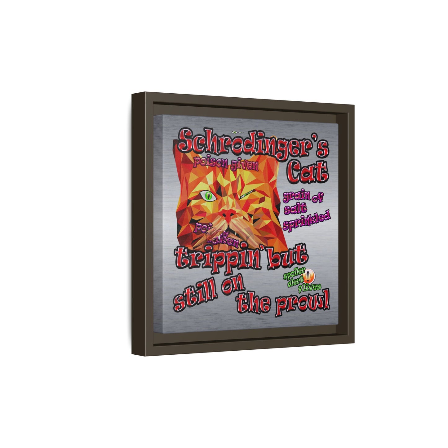 schrodinger's cat - framed canvas art (brushed nickel)