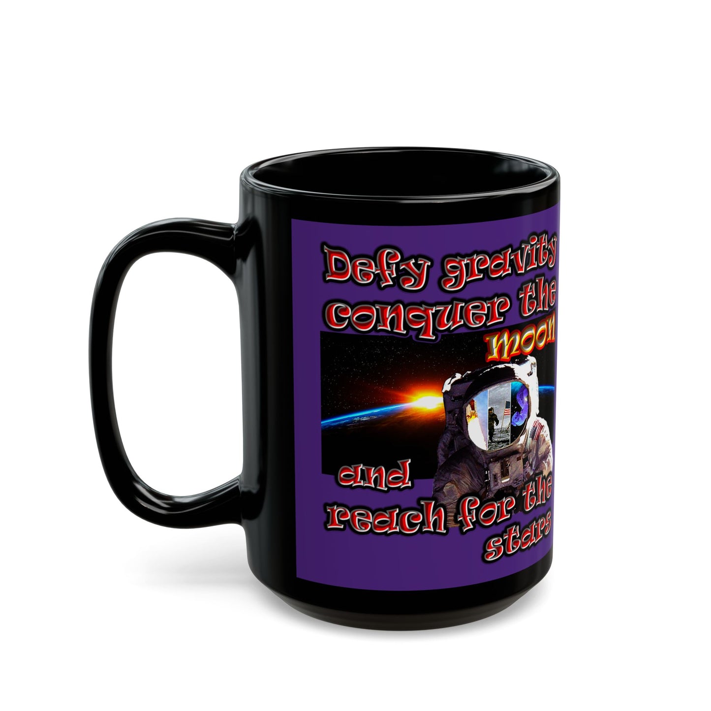 defy conquer reach - Black Mug (purple)