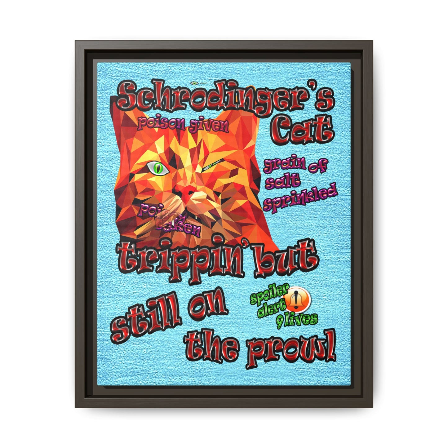 schrodinger's cat - framed canvas art (faded blue)